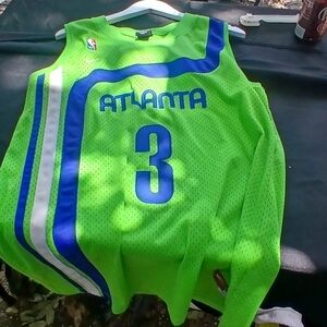 Vintage  Game Jersey Vibrant Green Atlanta Jersey with Blue Accents